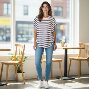 Zara Red and Blue Striped Capped Sleeve Top